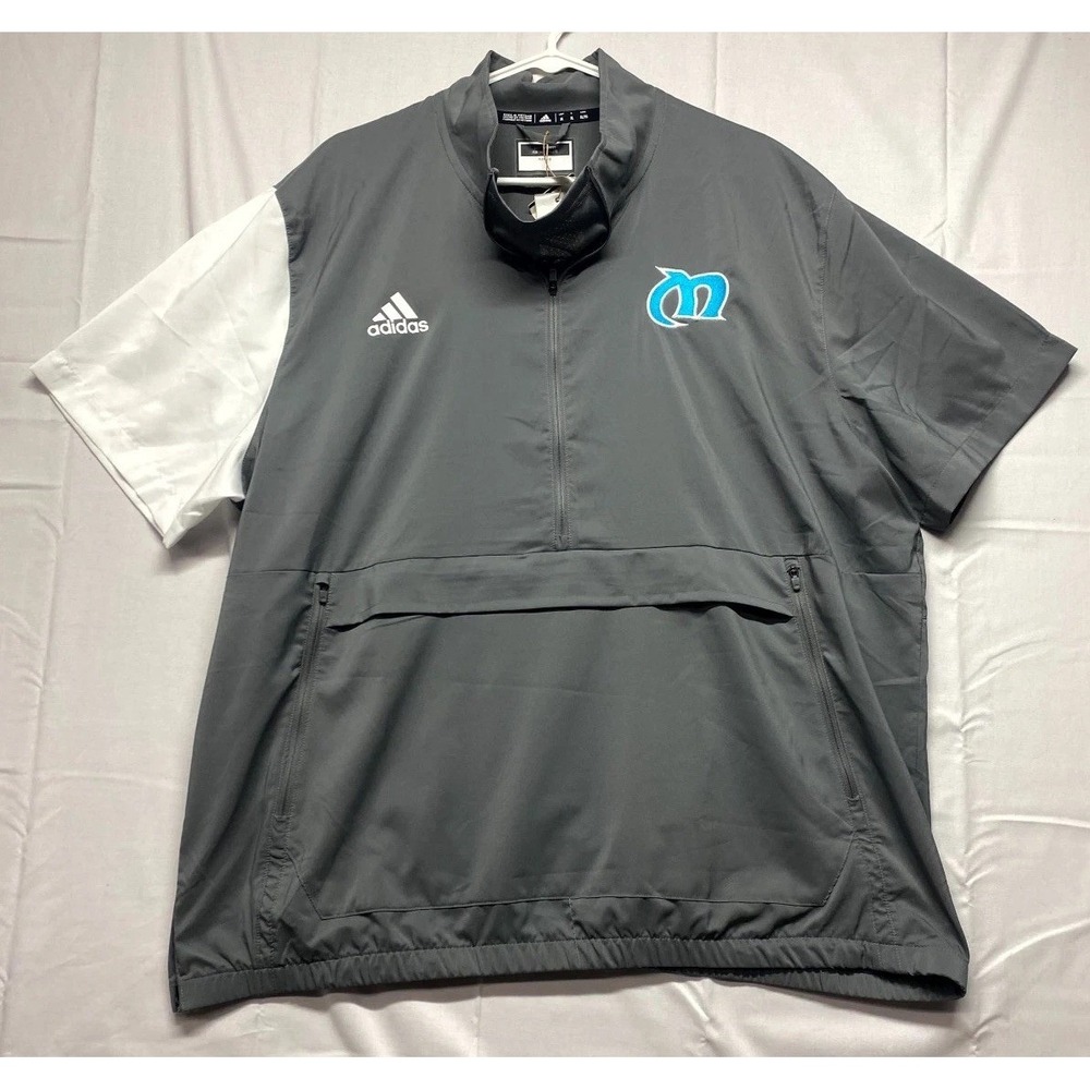 Adidas Aeroready Stadium Jacket Mens XL Gray Quarter Zip Short Sleeve Mock Neck